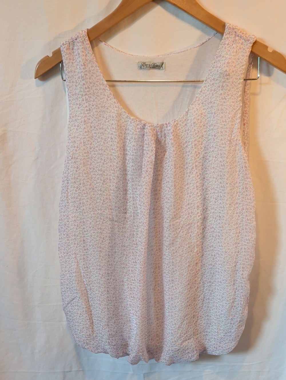 Elena Baldi Pale Pink Micro-Print Scoop Puff Tank